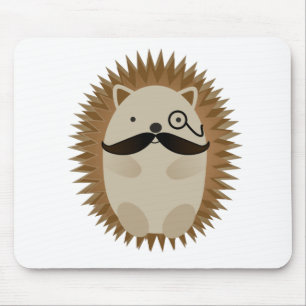 Cute and Funny Mustache and Monocle Hedgehog Mouse Pad