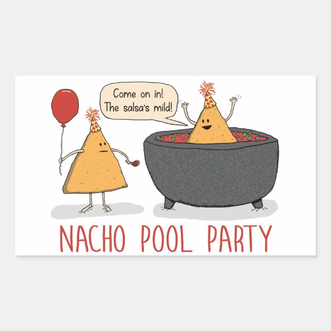 Cute and Funny Nacho Pool Party in Salsa Rectangular Sticker (Front)