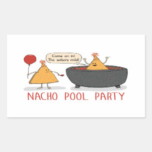 Cute and Funny Nacho Pool Party in Salsa Rectangular Sticker