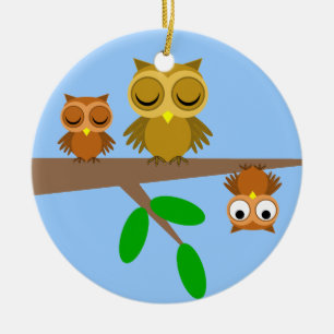 cute and funny owls ceramic ornament