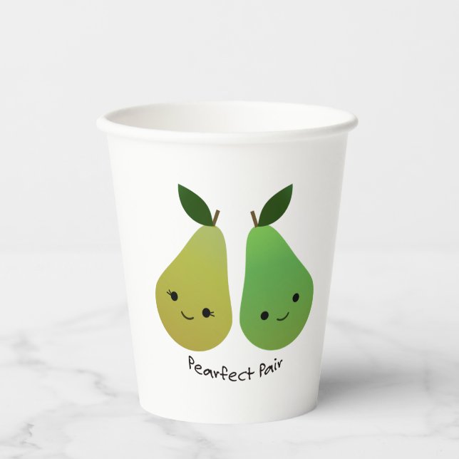 Cute and Funny Pearfect Pair Pears  Paper Cups (Front)