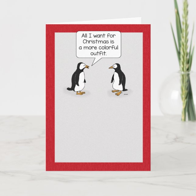 Cute and Funny Penguin Wish for Christmas Holiday Card (Front)