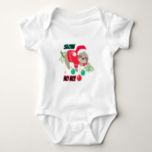 Cute and Funny Santa's Sloth Slow Ho Ho Baby Bodysuit