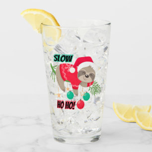 Cute and Funny Santa's Sloth Slow Ho Ho Glass