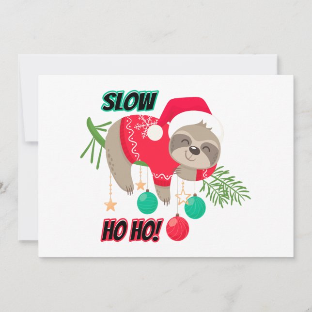 Cute and Funny Santa's Sloth Slow Ho Ho Holiday Card (Front)