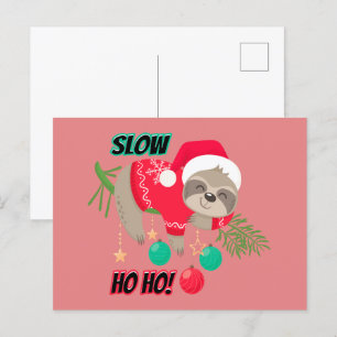 Cute and Funny Santa's Sloth Slow Ho Ho Postcard