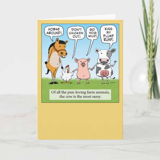 Cute and Funny Sassy Farm Animals Birthday Card (Front)