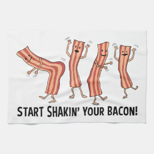 Cute and Funny Shakin Your Bacon Dancers Tea Towel