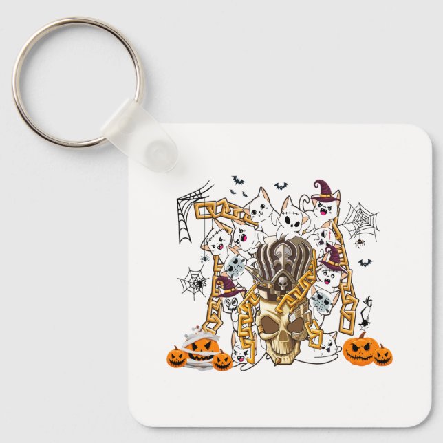 Cute and Funny Spooky Evil Cats Key Ring (Front)
