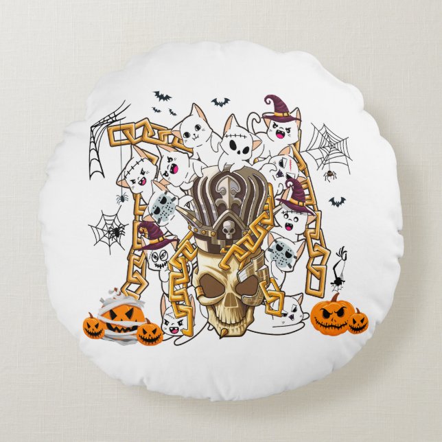 Cute and Funny Spooky Evil Cats Round Cushion (Front)