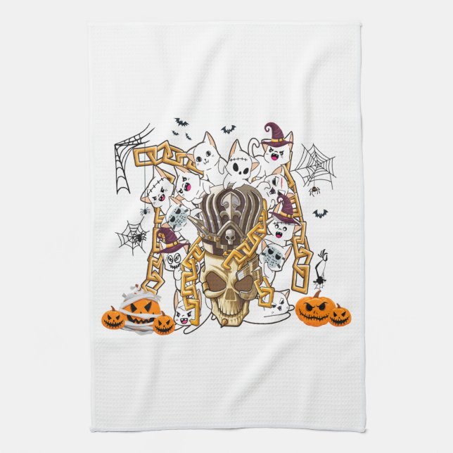Cute and Funny Spooky Evil Cats Tea Towel (Vertical)