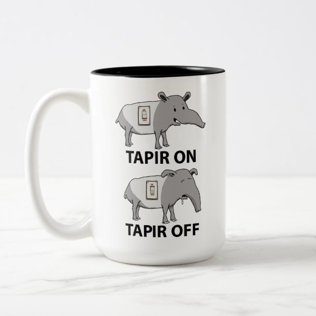 Cute and Funny Tapir On Tapir Off Two-Tone Coffee Mug (Left)