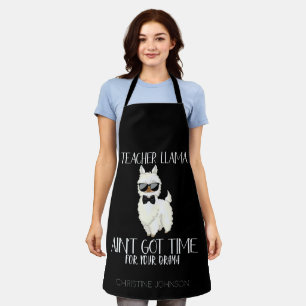 Cute and Funny Teacher Llama   Custom Name Apron