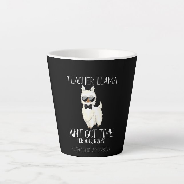Cute and Funny Teacher Llama | Custom Name Latte Mug (Front)