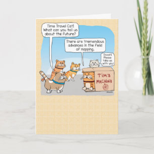 Cute and Funny Time Travelling Cat in Box Birthday Card