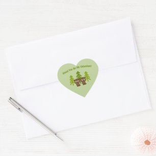 Cute and Funny Wood You Be My Valentine Beavers Heart Sticker