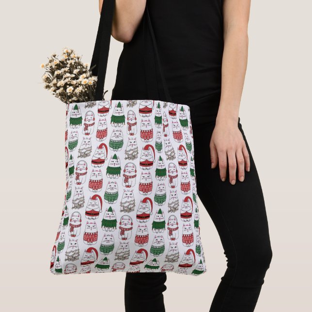 Cute and Funny X-mas Cat Tote Bag (Close Up)