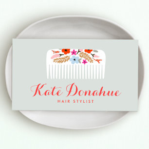 Cute and Girly Hair Stylist Floral Comb Hair Salon Business Card