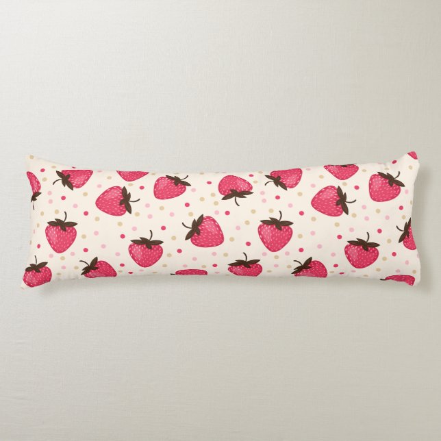 Cute and Girly Pink Strawberries Pattern Body Cushion (Front)
