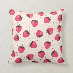 Cute and Girly Pink Strawberries Pattern Cushion