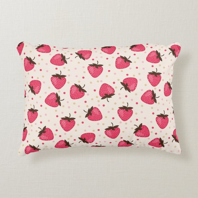 Cute and Girly Pink Strawberries Pattern Decorative Cushion (Front)