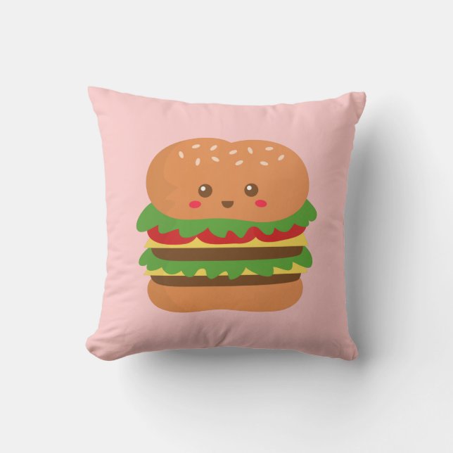 Cute and happy big burger, for fast food lovers cushion (Front)