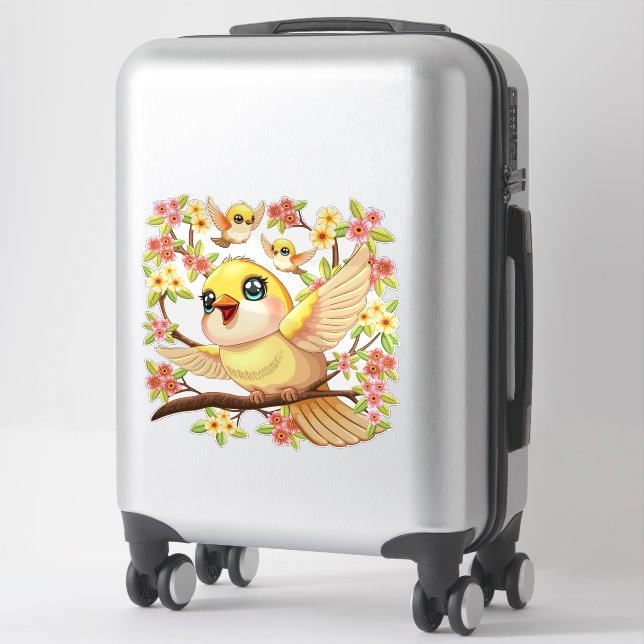 Cute and Happy Birds among Spring Flowers (Suitcase)