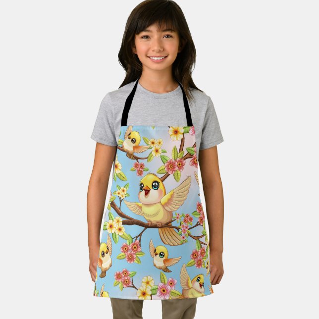 Cute and Happy Birds among Spring Flowers Apron (Insitu)