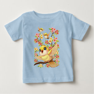 Cute and Happy Birds among Spring Flowers Baby T-Shirt