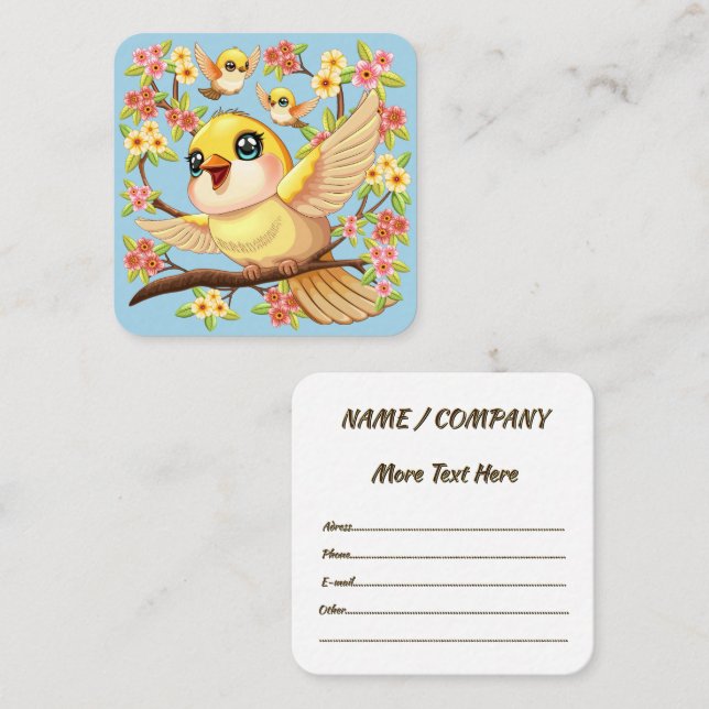 Cute and Happy Birds among Spring Flowers Square Business Card (Front/Back)