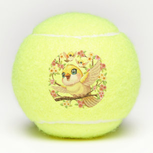 Cute and Happy Birds among Spring Flowers Tennis Balls