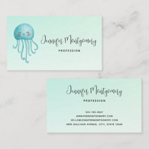 Cute and Happy Blue-Green Jellyfish Business Card