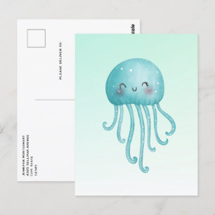 Cute and Happy Blue-Green Jellyfish Postcard