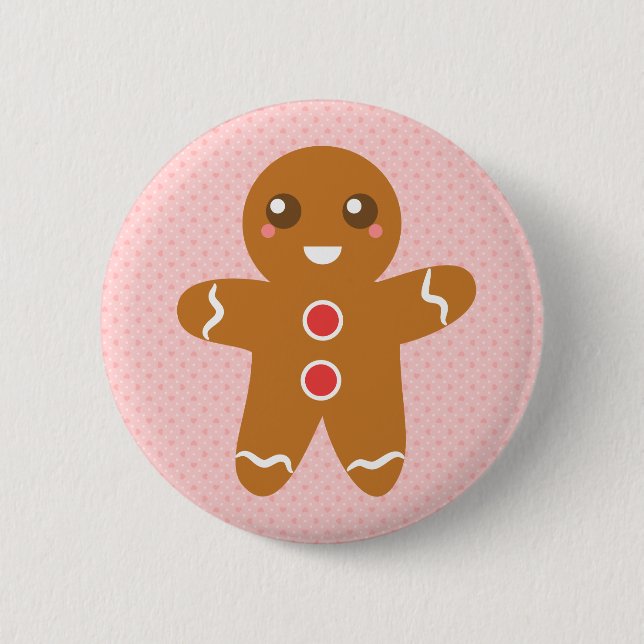Cute and Happy Christmas gingerbread man 6 Cm Round Badge (Front)