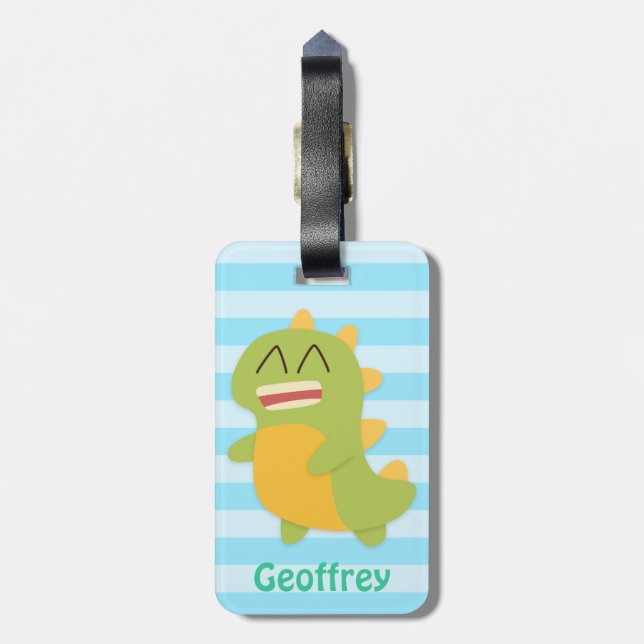 Cute and happy Dinosaur Kids Personalised Luggage Tag (Back Vertical)