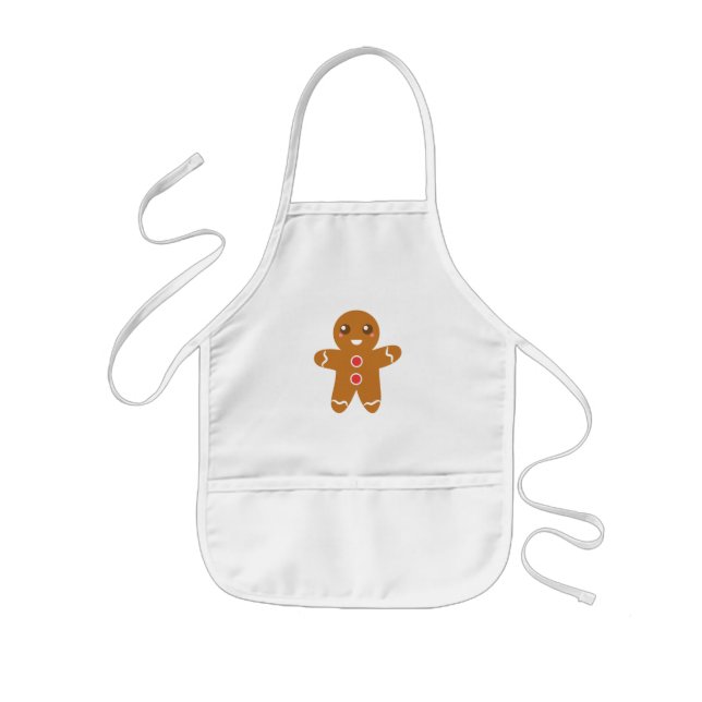 Cute and Happy Gingerbread Man for Christmas Kids Apron (Front)