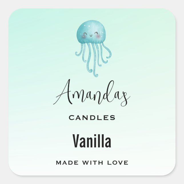 Cute and Happy Jellyfish Candle Business Square Sticker (Front)