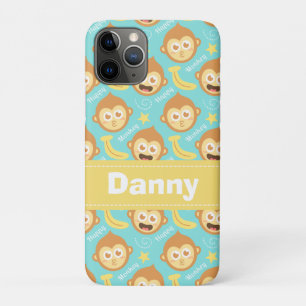 Cute and Happy Monkey, Bananas and Stars Pattern iPhone 11 Pro Case