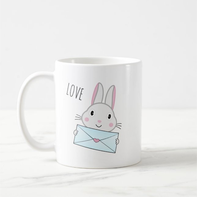 Cute and lovely Bunny holding Love Letter Coffee Mug (Left)