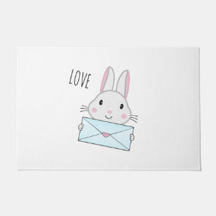 Cute and lovely Bunny holding Love Letter Doormat