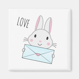 Cute and lovely Bunny holding Love Letter Magnet