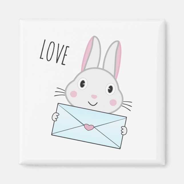 Cute and lovely Bunny holding Love Letter Magnet (Front)