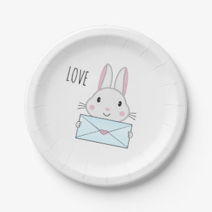 Cute and lovely Bunny holding Love Letter Paper Plate
