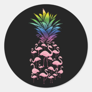 Cute And Lovely Pink Flamingo Pineapple Love Classic Round Sticker