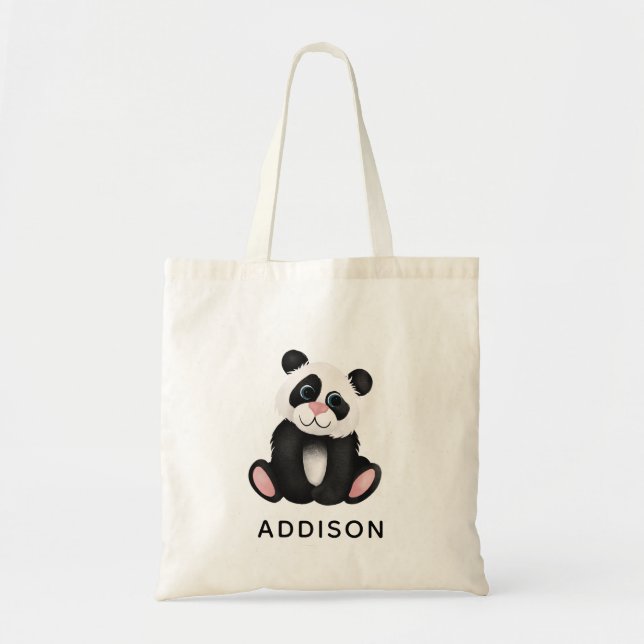 Cute and Minimalist Jungle Panda Bear Tote Bag (Front)