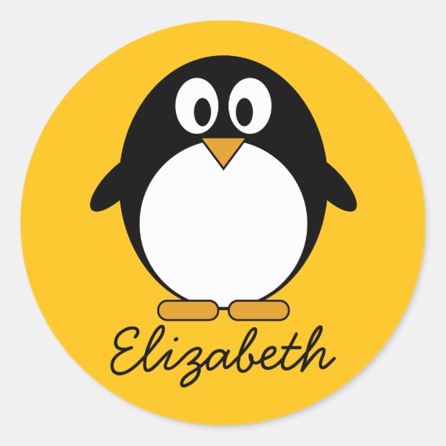 Cute and Modern Cartoon Penguin Classic Round Sticker (Front)