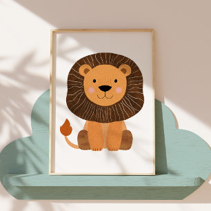 Cute and Modern Hand-Drawn Lion Nursery Art Poster