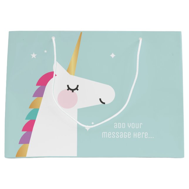Cute and Modern Rainbow Unicorn Large Gift Bag (Front)