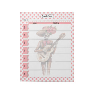 Cute and Pink Sugar Skull Lunch Meal Prep Notepad