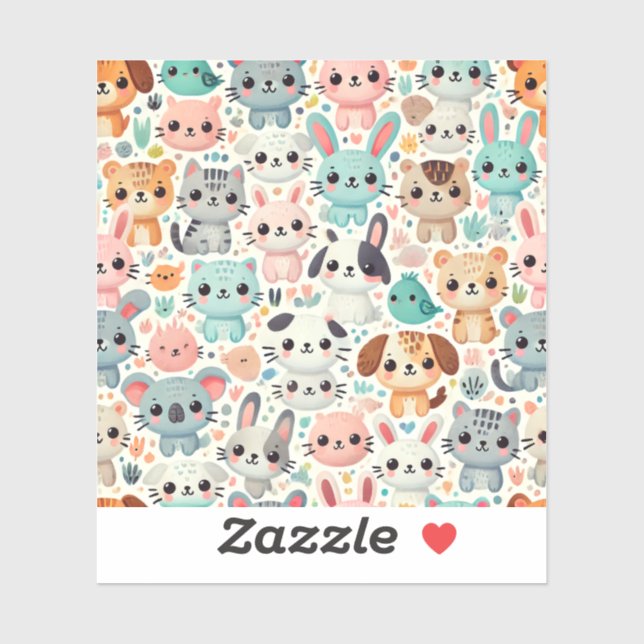 Cute and playful animal pattern design sticker. (Sheet)